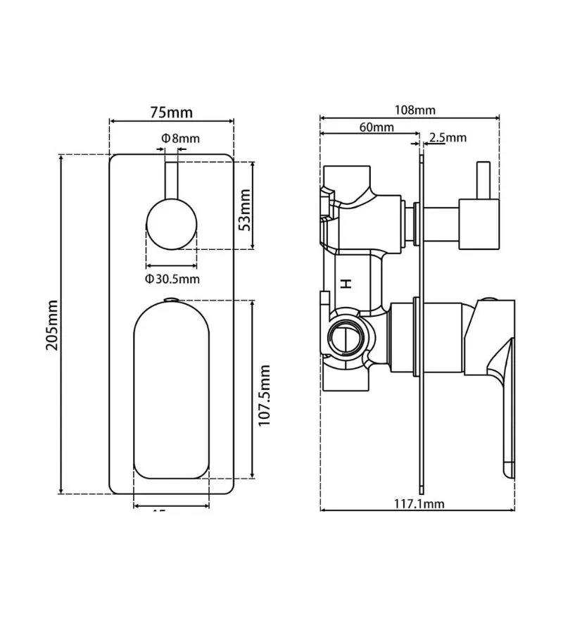 Luxus Wall/Shower Mixer With Diverter Specification