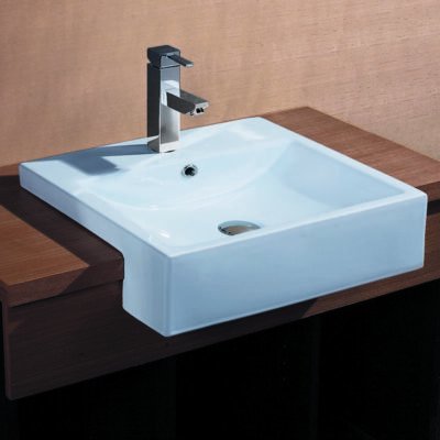 515 x 425 x 160mm Semi-Recessed Gloss White Ceramic Basin