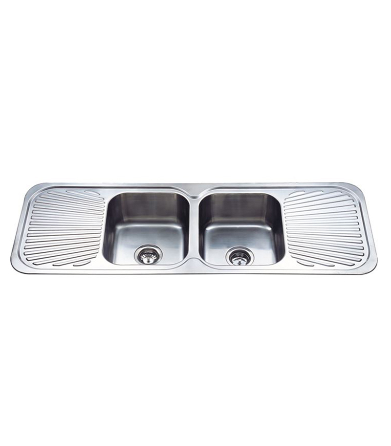 Cora Chrome Double Bowls Sink 1380mm With Drainerboards On Both Sides BK1380