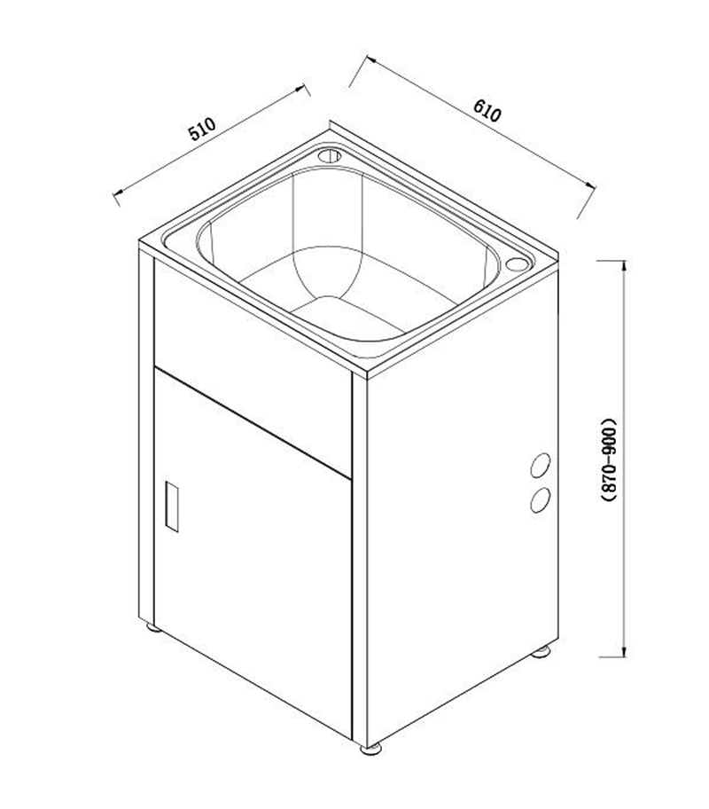 45L Matt Black Laundry Tub Cabinet BK45L B Technical Drawing