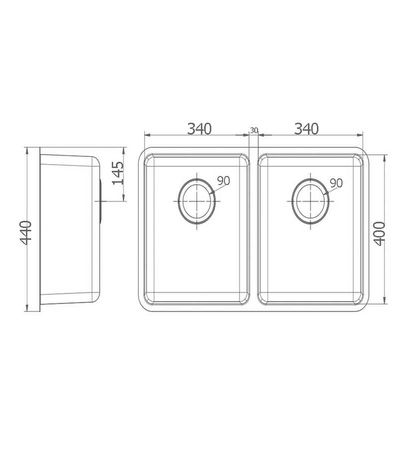 Technical Drawing For Arcko Double Bowls Sink 760mm BKR4476D