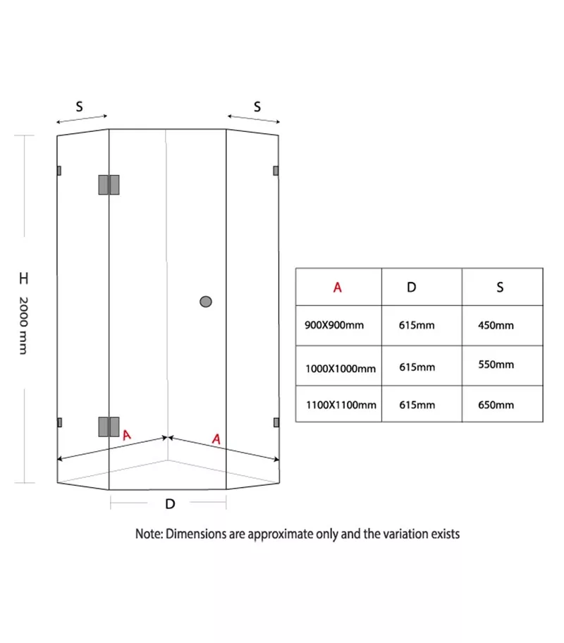 Diamond Frameless Shower Screen 900mm To 1100mm