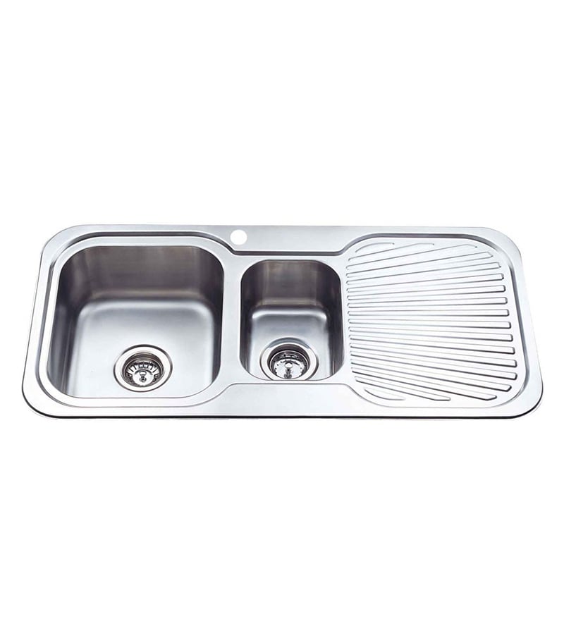 Cora Chrome 1 And 1/2 Bowls Sink 980mm With Drainerboard On Side P980LHB