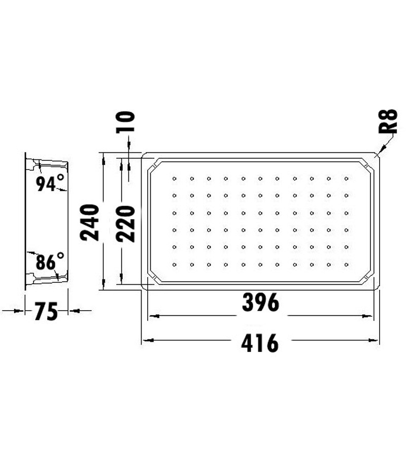 Technical Drawing For Kitchen Square Colander 416mm DT-04
