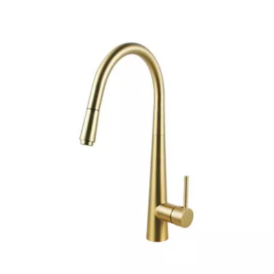 Lucid Round Gooseneck Pull Out Sink Mixer - Brushed Brass