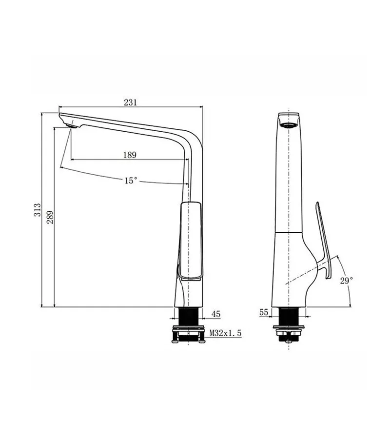 Specification For Esperia Tall Sink Mixer Swivel Head