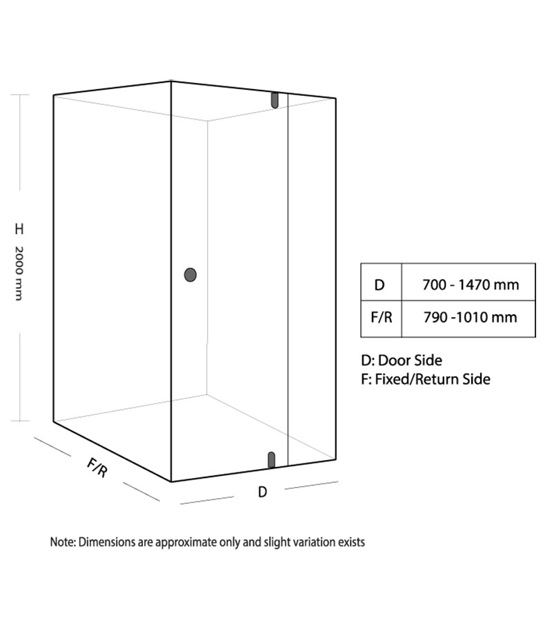 Adjustable Semi Frameless Shower Screen PC025D Specification