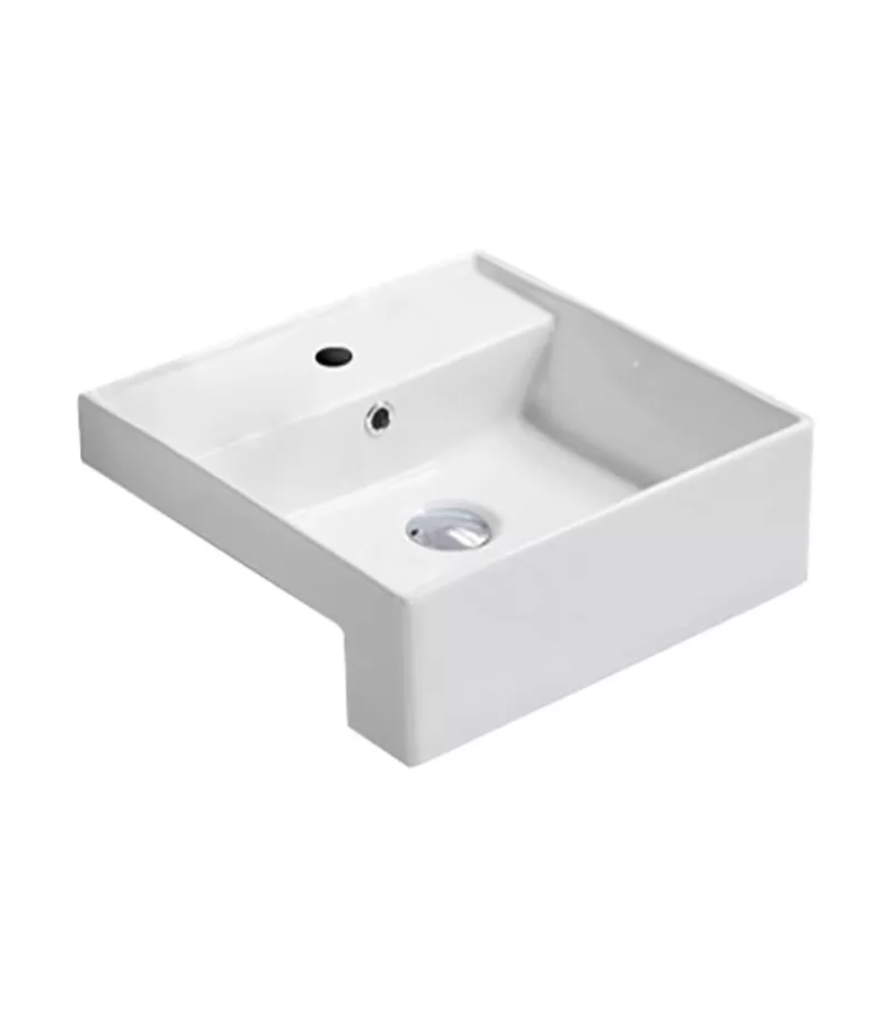 410 x 410 x 140mm Semi-Recessed Ceramic Basin - Gloss White - Without Background