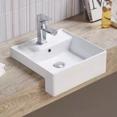 410 x 410 x 140mm Semi-Recessed Gloss White Ceramic Basin