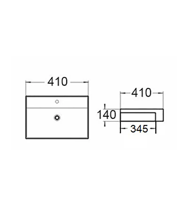 410 x 410 x 140mm Semi-Recessed Gloss White Ceramic Basin Specification 410 x 410 x 140mm Semi-Recessed Gloss White Ceramic Basin Specification