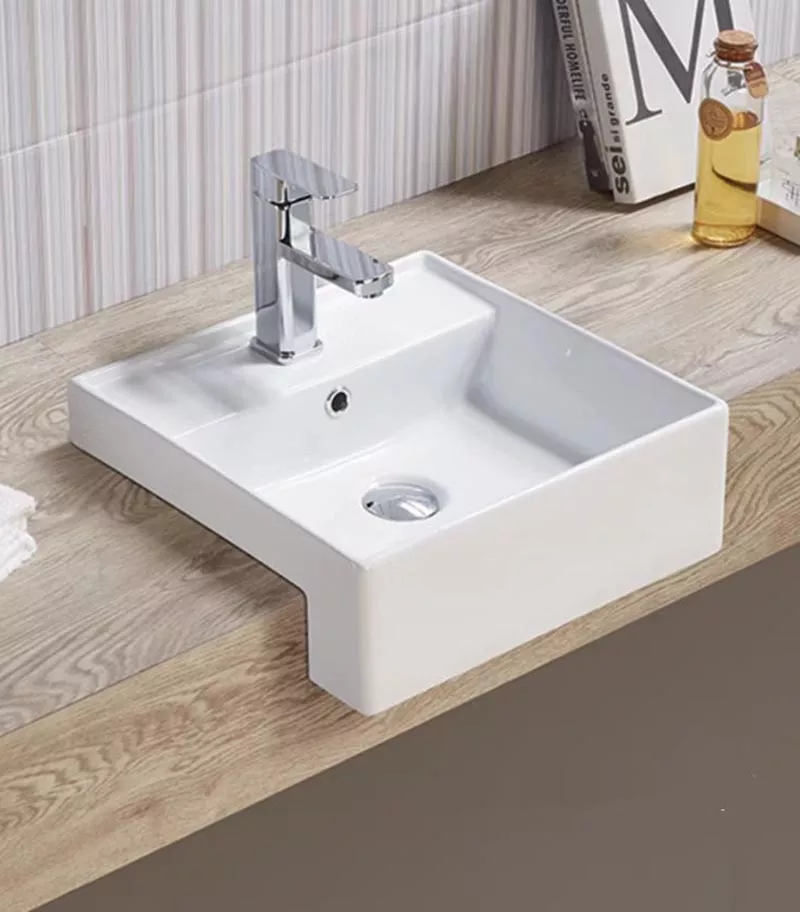 410 x 410 x 140mm Semi-Recessed Gloss White Ceramic Basin