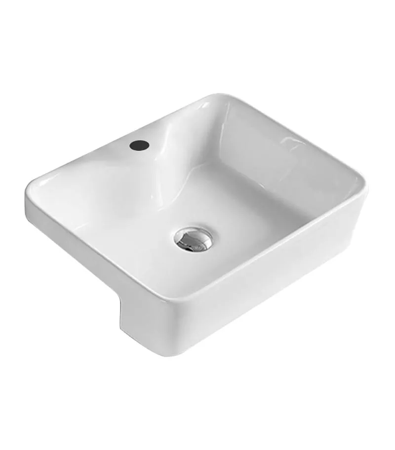 480 x 370 x 130mm Semi-Recessed Ceramic Basin - Gloss White Without Background