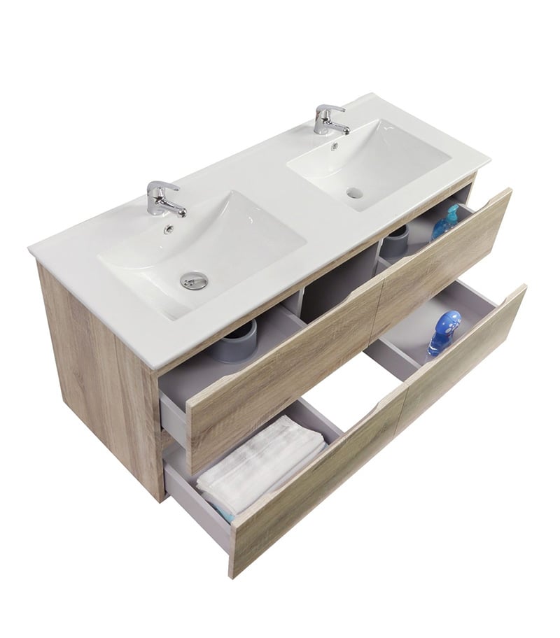 White Oak 1200mm Double Bowls MDF Wall Hung Vanity