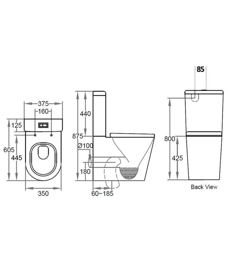 Reno 600 Rimless Flush Wall Faced Universal Toilet Suite