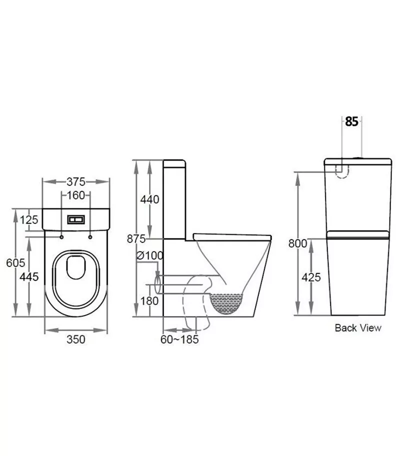 Reno 600 Rimless Flush Wall Faced Universal Toilet Suite