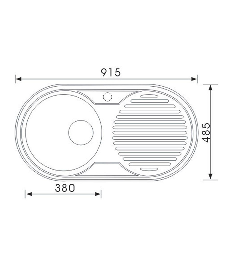 Technical Drawing For Reno Round Single Bowl Sink 915mm With Drainerboard On Side NH1500LHB