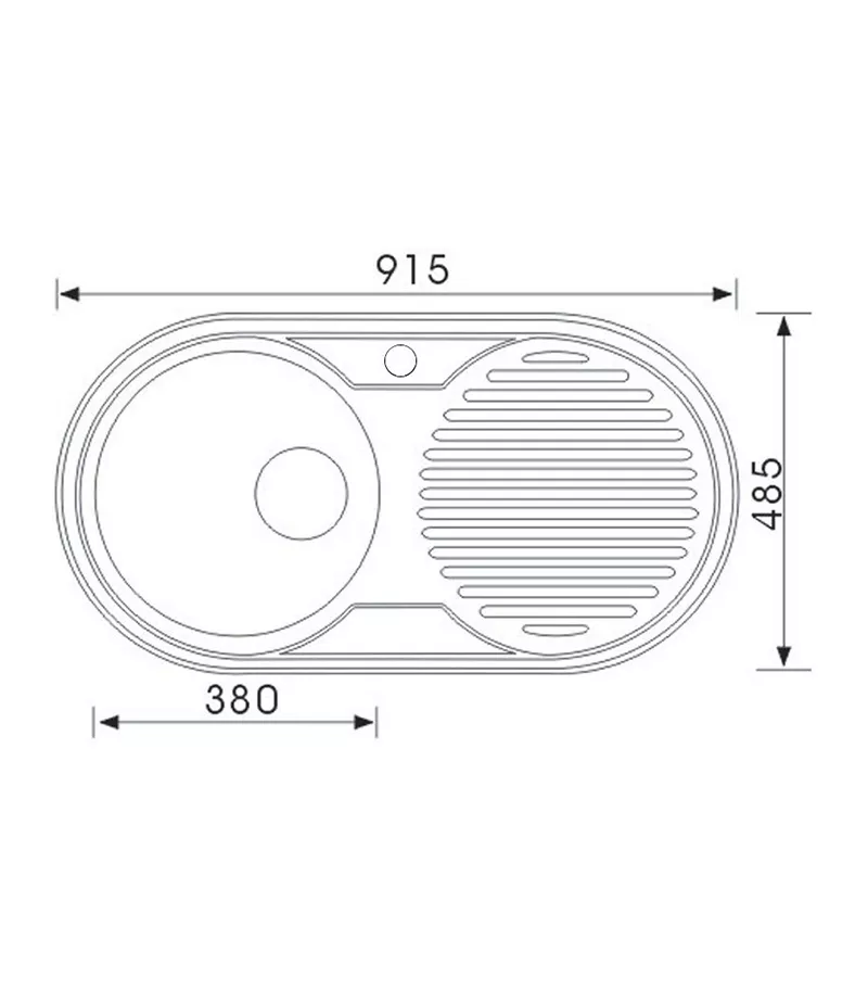 Technical Drawing For Reno Round Single Bowl Sink 915mm With Drainerboard On Side NH1500LHB Technical Drawing For Reno Round Single Bowl Sink 915mm With Drainerboard On Side NH1500LHB