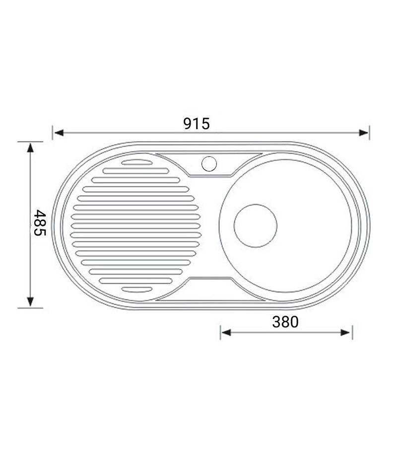 Technical Drawing For Reno Round Single Bowl Sink 915mm With Drainerboard On Side NH1500RHB