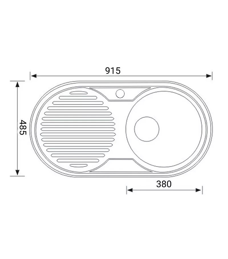 Technical Drawing For Reno Round Single Bowl Sink 915mm With Drainerboard On Side NH1500RHB Technical Drawing For Reno Round Single Bowl Sink 915mm With Drainerboard On Side NH1500RHB