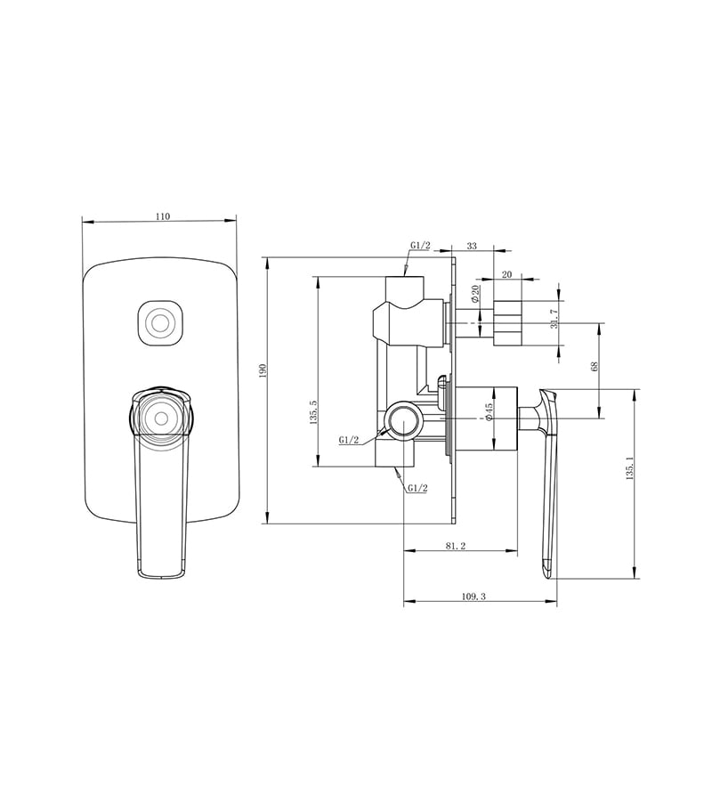 Specification For Esperia Wall Mixer With Diverter