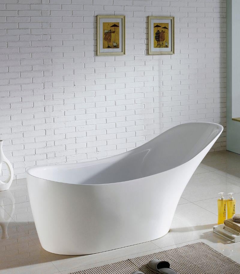 Bevel Highback Freestanding Bath - Gloss White Sideview