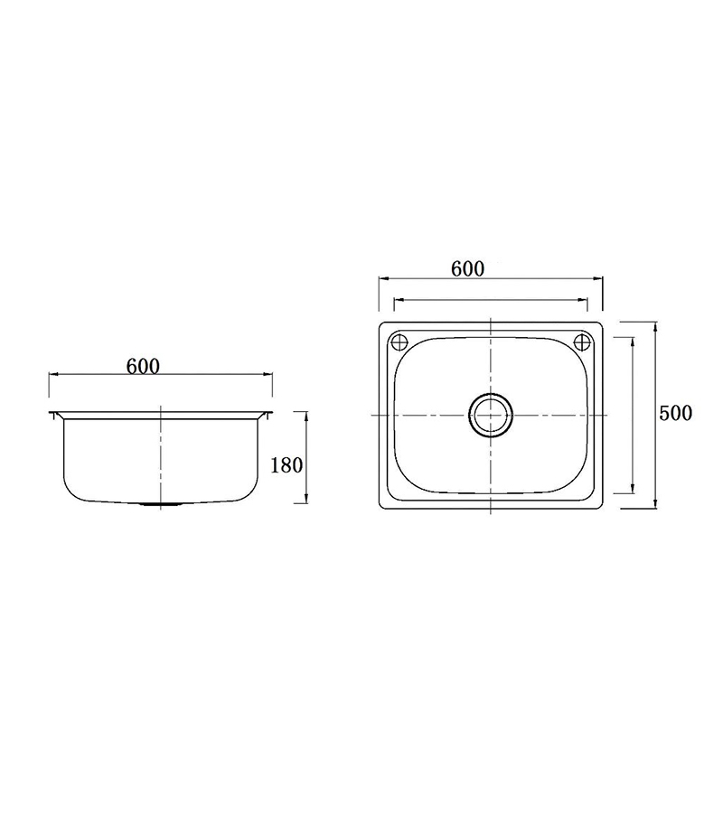 Traditional 45L Laundry Tub Sink BK28 Technical Drawing