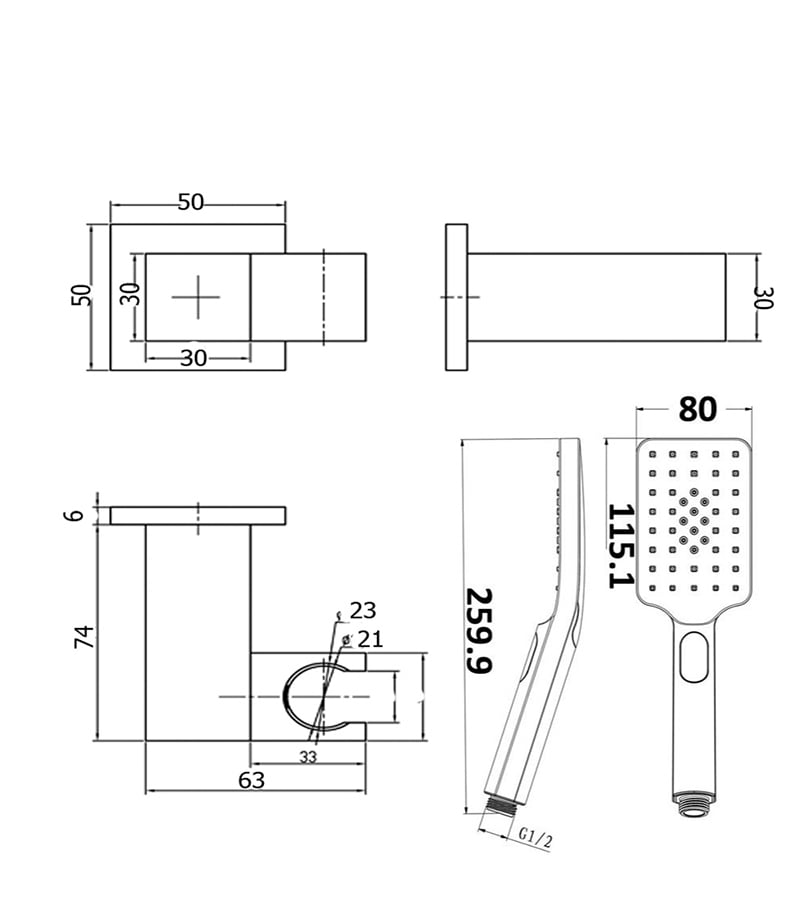 Specification For BK Square Hand Shower