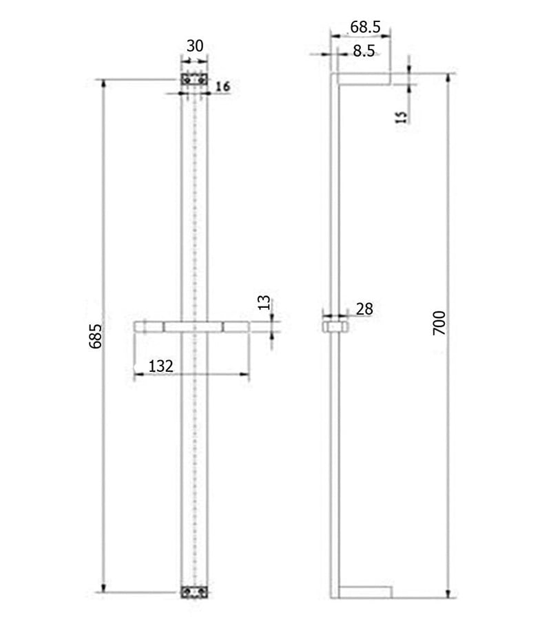 Specification For BK Eco Square Shower Rail