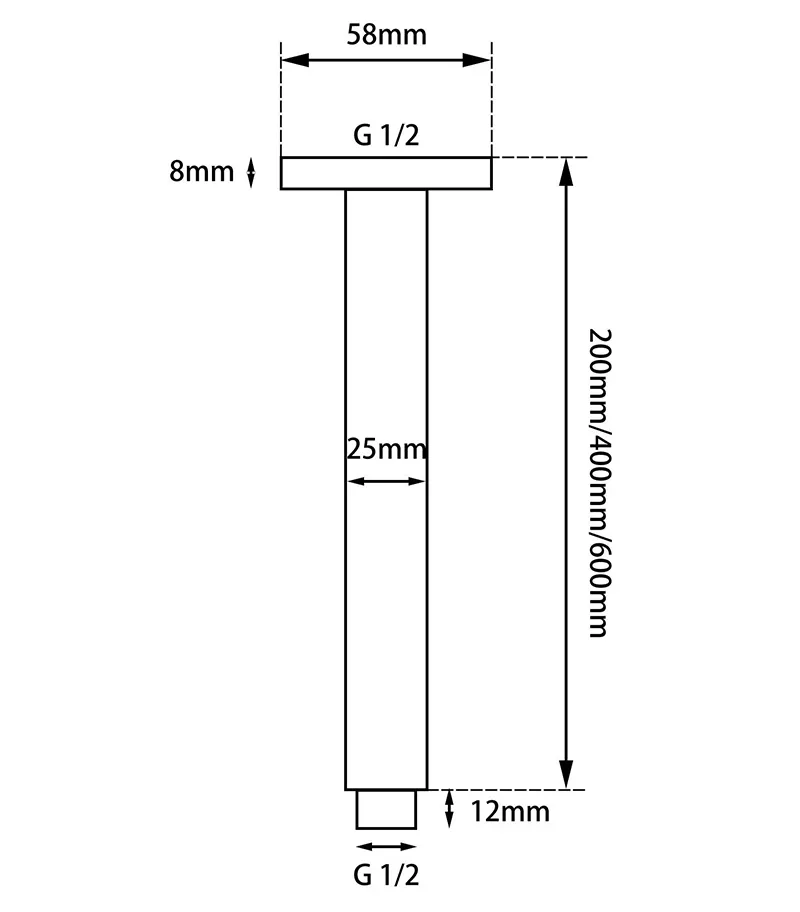 Chrome Square Ceiling Arm 400mm