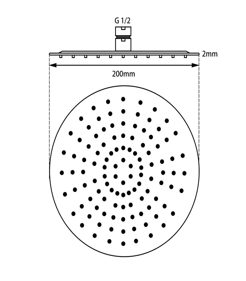 Specification For Aqua 200mm Round Ultra Thin Shower Head 2mm Thickness