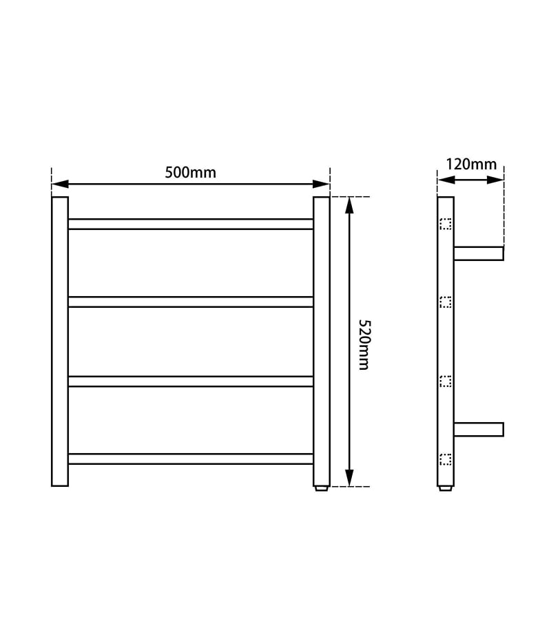 Specification For Aqua Square Heated Towel Rack 4 Bars