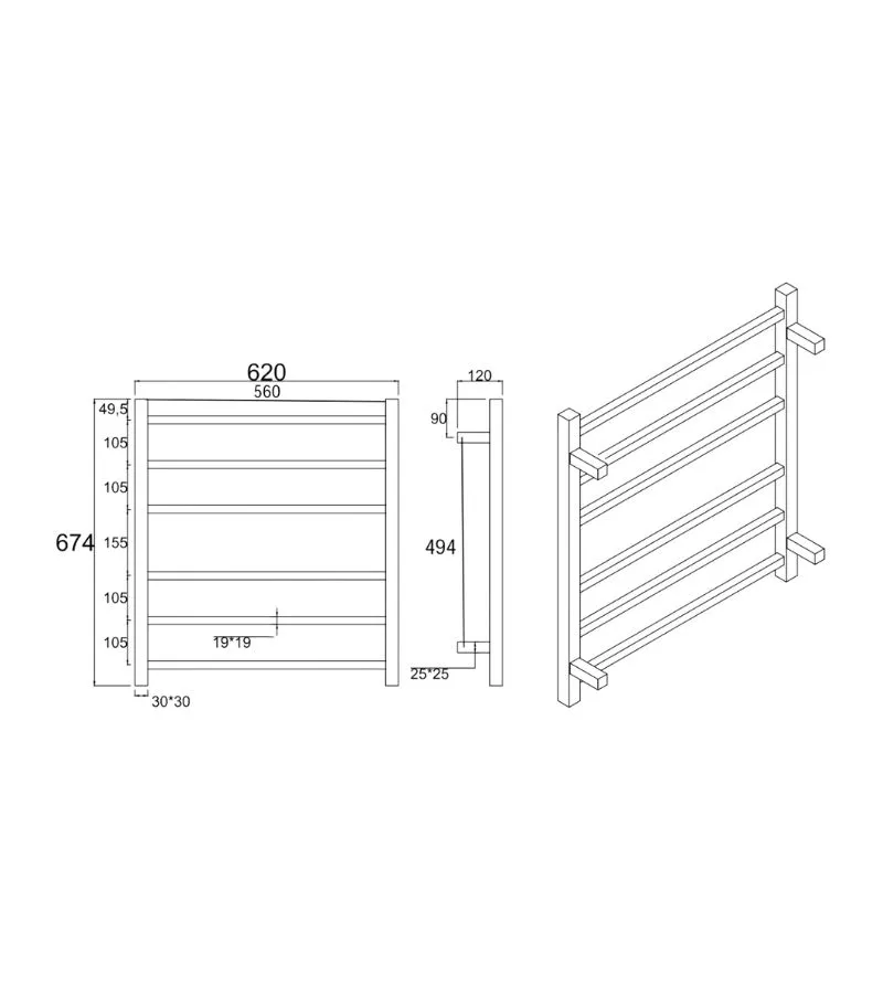 Aqua Square Heated Towel Rack 6 Bars Specification Aqua Square Heated Towel Rack 6 Bars Specification