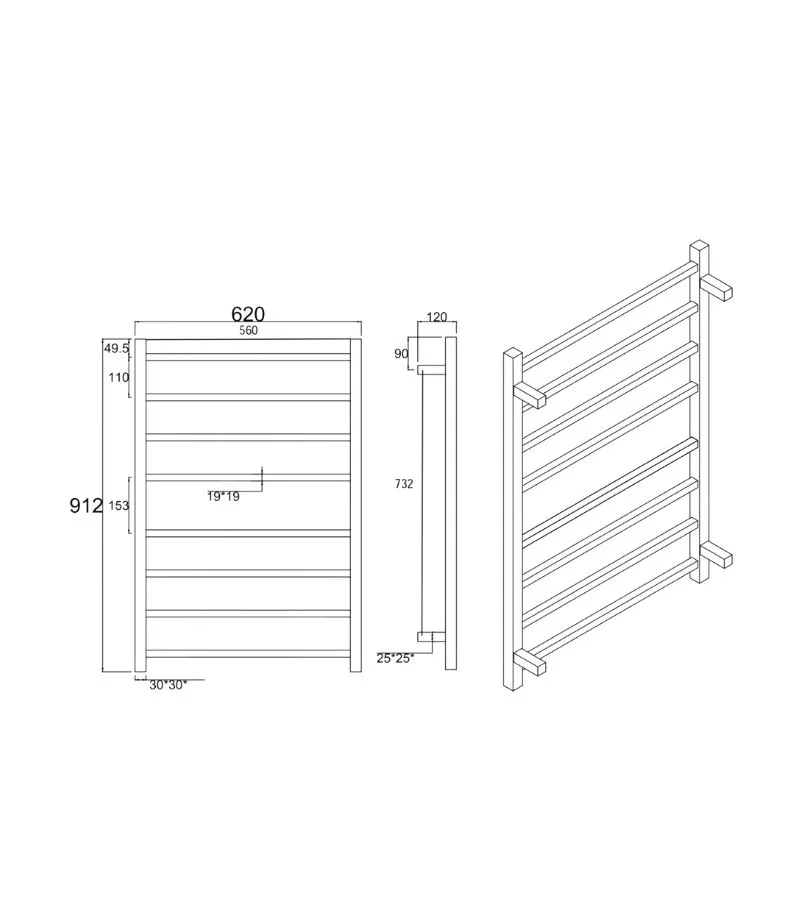 Aqua Square Heated Towel Rack 8 Bars Specification Aqua Square Heated Towel Rack 8 Bars Specification