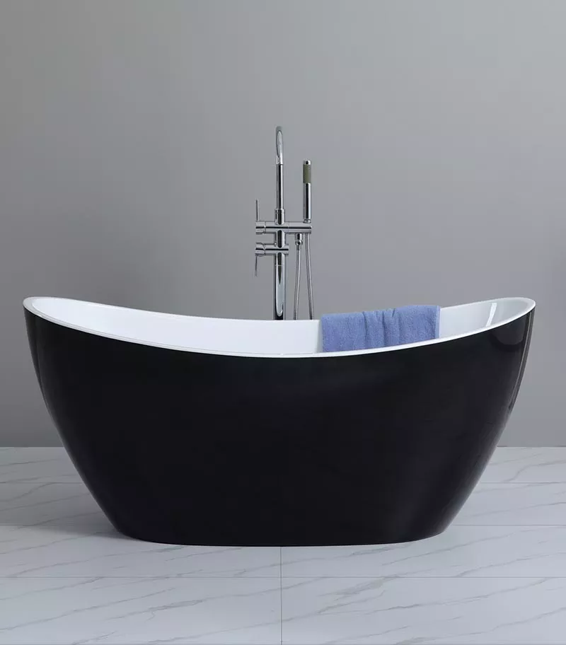 Evie Freestanding Bath - Gloss Black And White Lifestyle