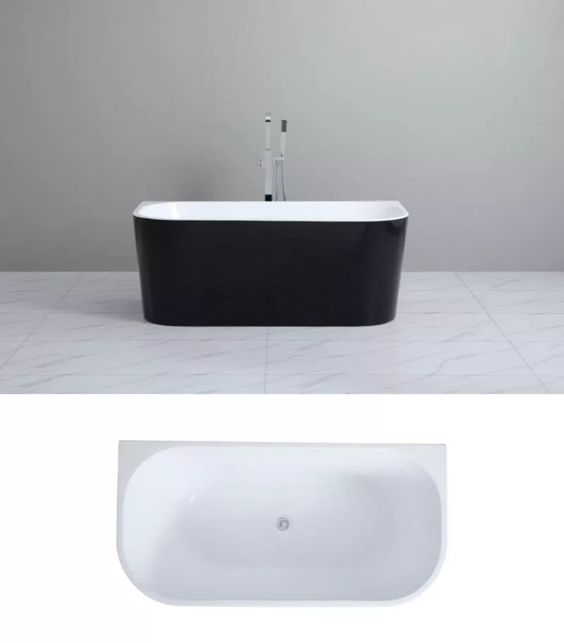 Elivia Back To Wall Freestanding Bath - Gloss Black And White Topview