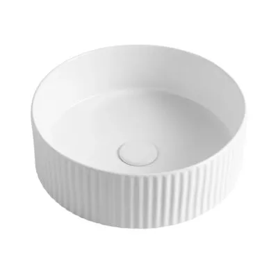 Marlo 400mm Matt White Fluted Round Above Counter Ceramic Basin