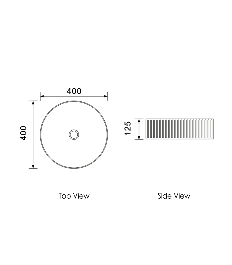 Marlo 400mm Fluted Round Above Counter Ceramic Basin Specification