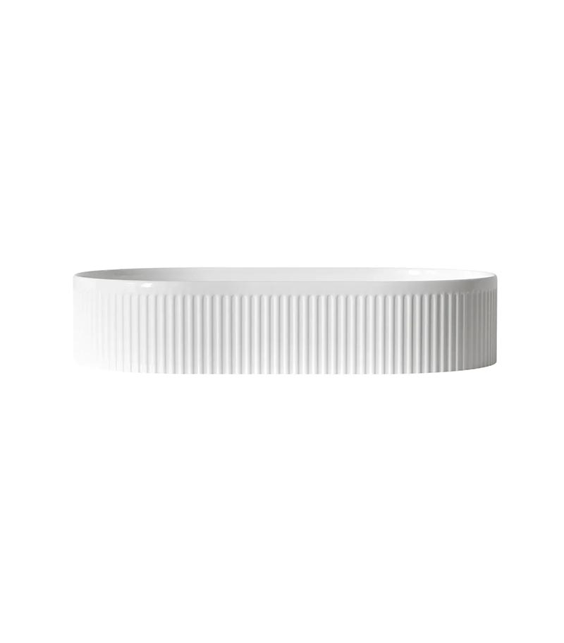 Kensington White Fluted Oval Above Counter Ceramic Basin - Front View