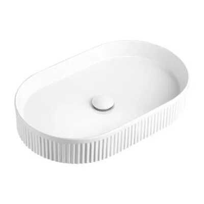 Kensington White Fluted Oval Above Counter Ceramic Basin
