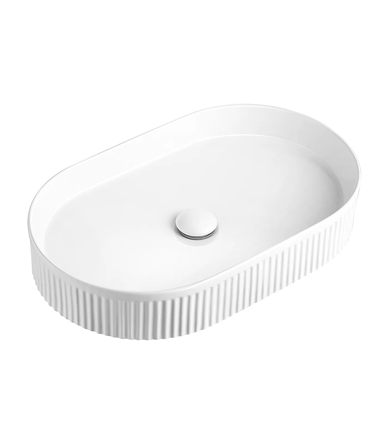 Kensington White Fluted Oval Above Counter Ceramic Basin