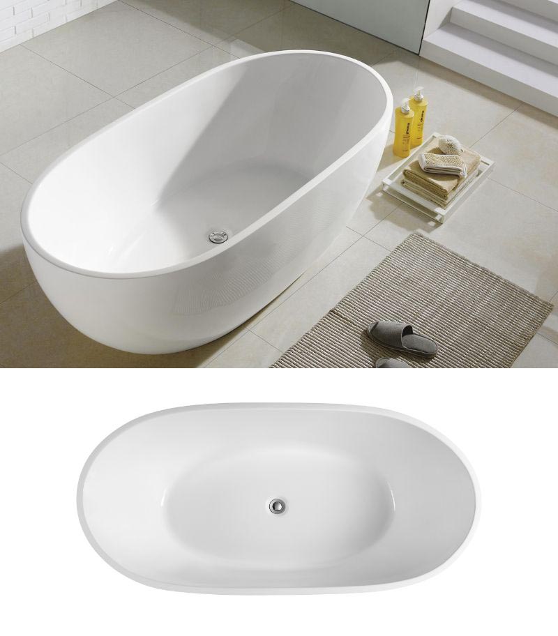 Cocoon Freestanding Gloss White Bathtub Lifestyle Background and Topview