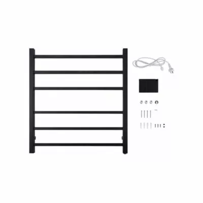 Aqua Square Matt Black Heated Towel Rack 6 Bars