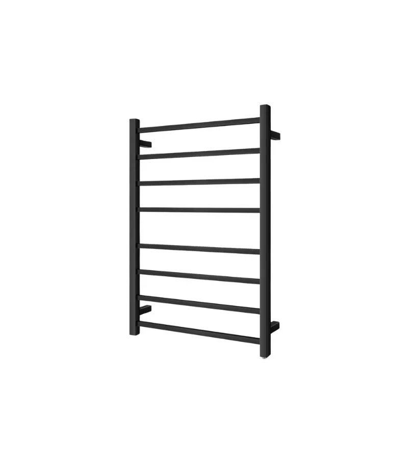 Aqua Square Matt Black Heated Towel Rack 8 Bars Sideview
