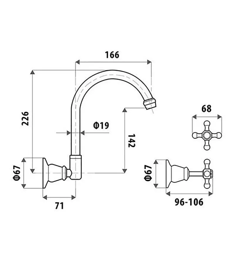 Noosa Heritage Wall Mount Sink Tap Set Specification