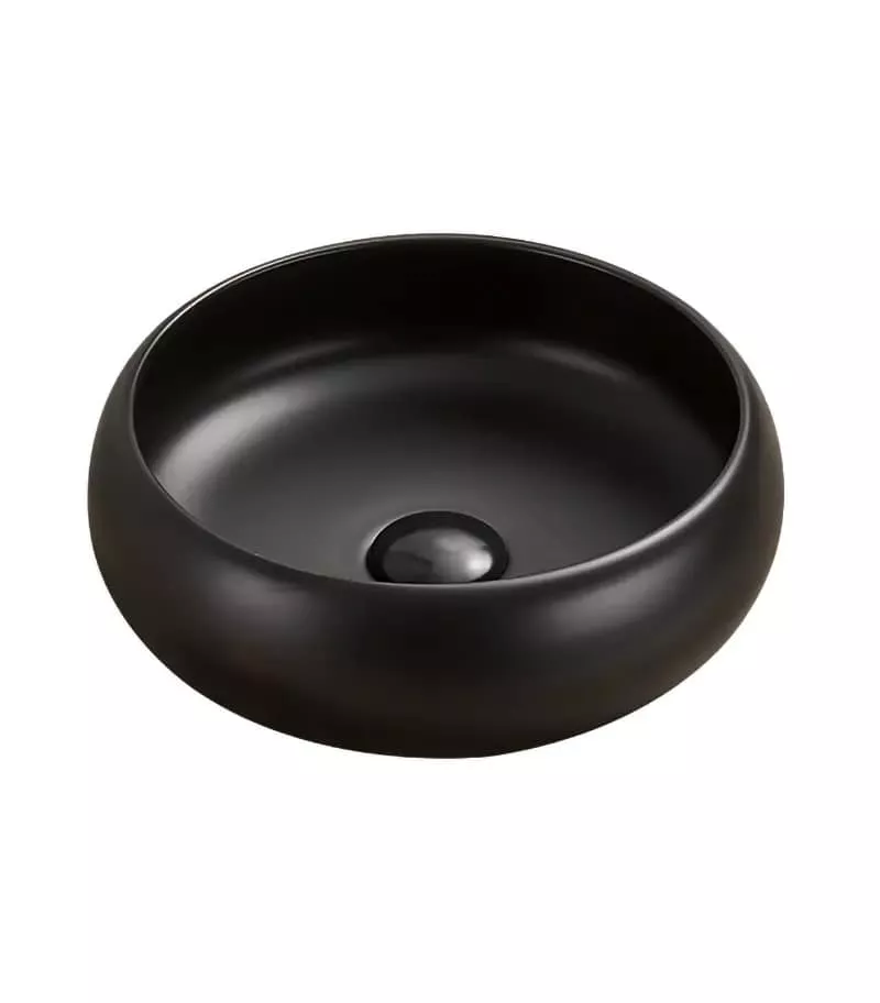 Cove 360mm Matt Black Curved Round Above Counter Ceramic Basin