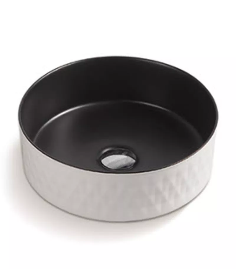 360 x 360 x 120mm Matt Black and White Round Above Counter Basin