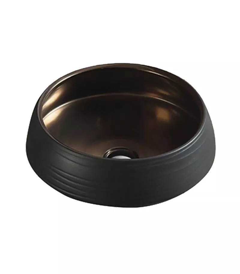 410 x 410 x 150mm Matt Black And Copper Above Counter Ceramic Basin PA4343BC