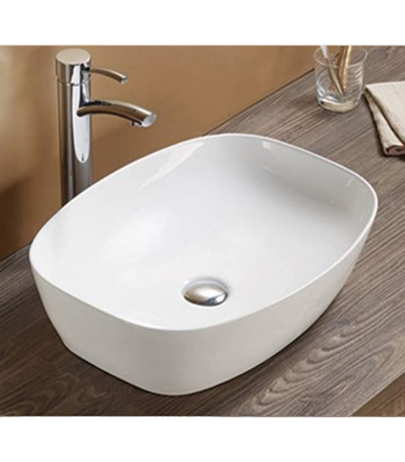 505 x 385 x 135mm Ultra Slim Gloss white Ceramic Square & Curved Above Counter Basin