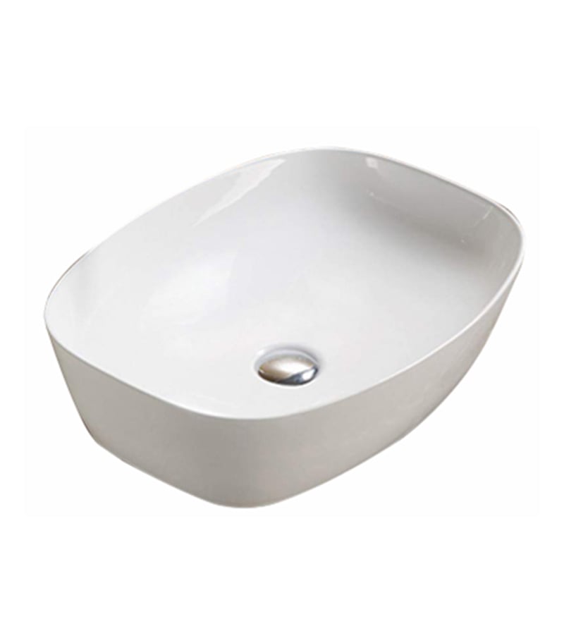 505 x 385 x 135mm Ultra Slim Gloss white Ceramic Square & Curved Above Counter Basin