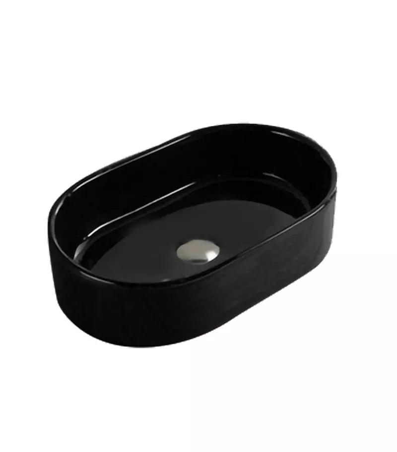 Rosa 550mm Gloss Black Oval Above Counter Ceramic Basin